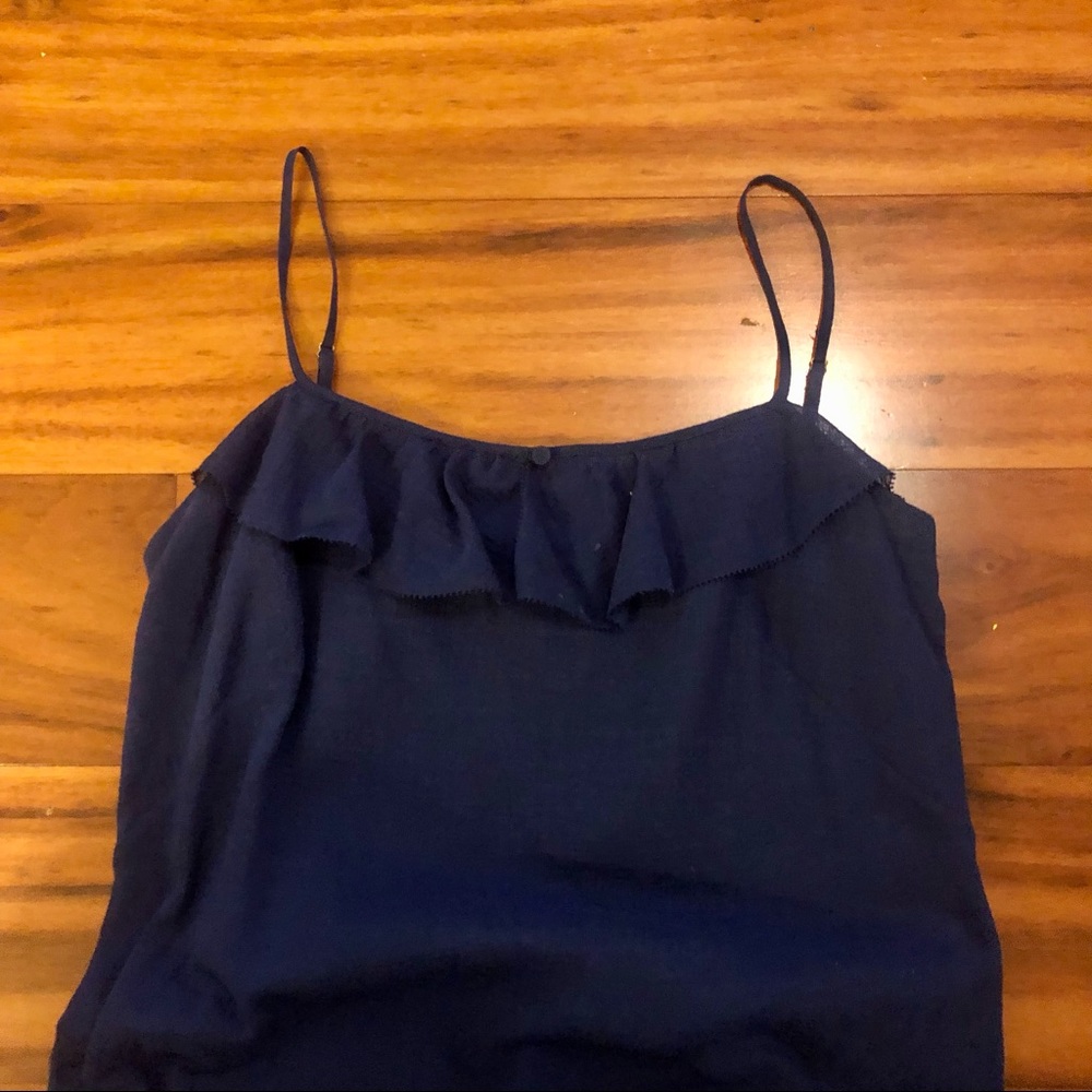 LOFT Navy Mini Dress with Ruffle Neckline - Picture 4 of 6